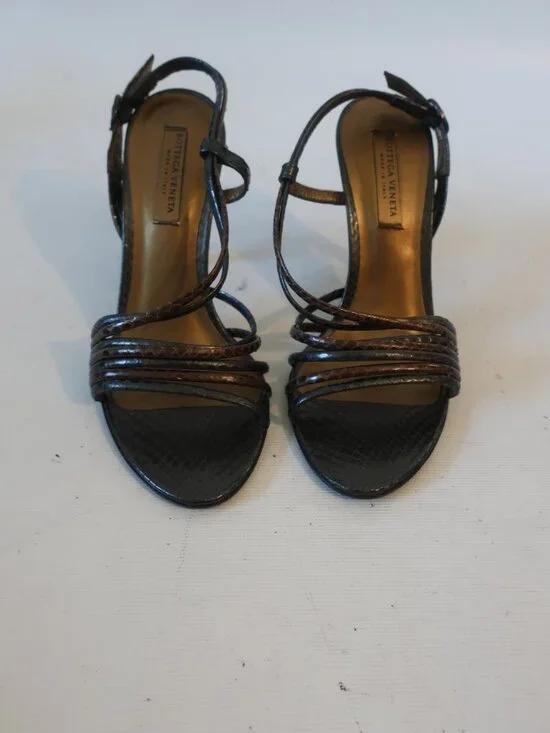 Women Bottega Veneta Black Brown Strappy Leather Stiletto Heel Sandals 36 US/6 - Picture 8 of 16